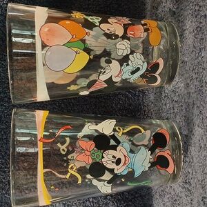 Vintage Gibson Disney Mickey and Minnie Mouse drinking glasses, Set of 2.